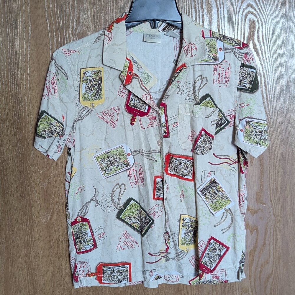 Erika Big Cat Safari Print Collared Short Sleeve, PM